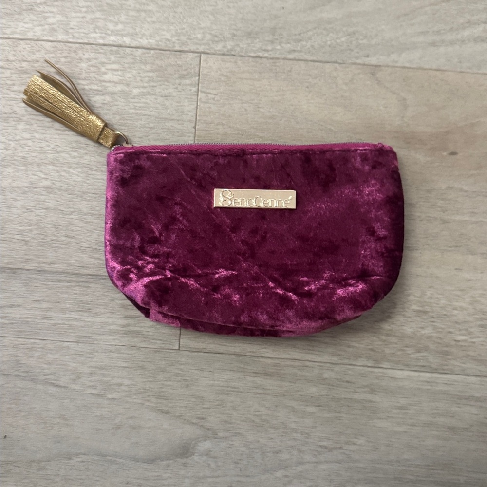SeneGence Velvet Cosmetic Pouch in Burgundy with Gold Tassel